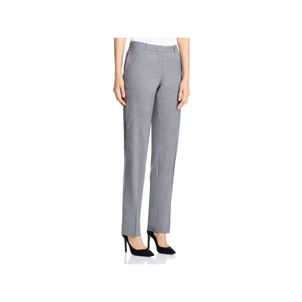 HUGO BOSS Womens Gray Flat Front Hook And Bar Closure Straight leg Pants 8
